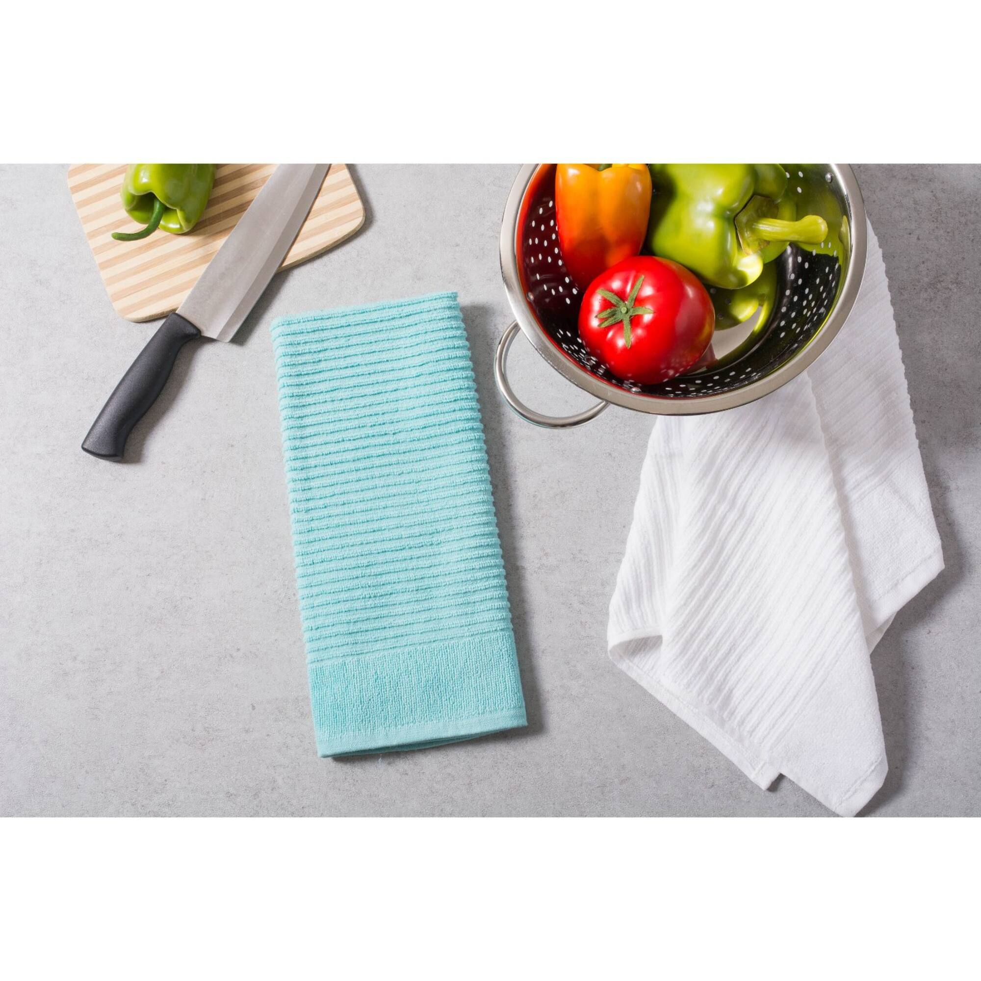 DII® Aqua & White Ribbed Terry Dishtowel Set